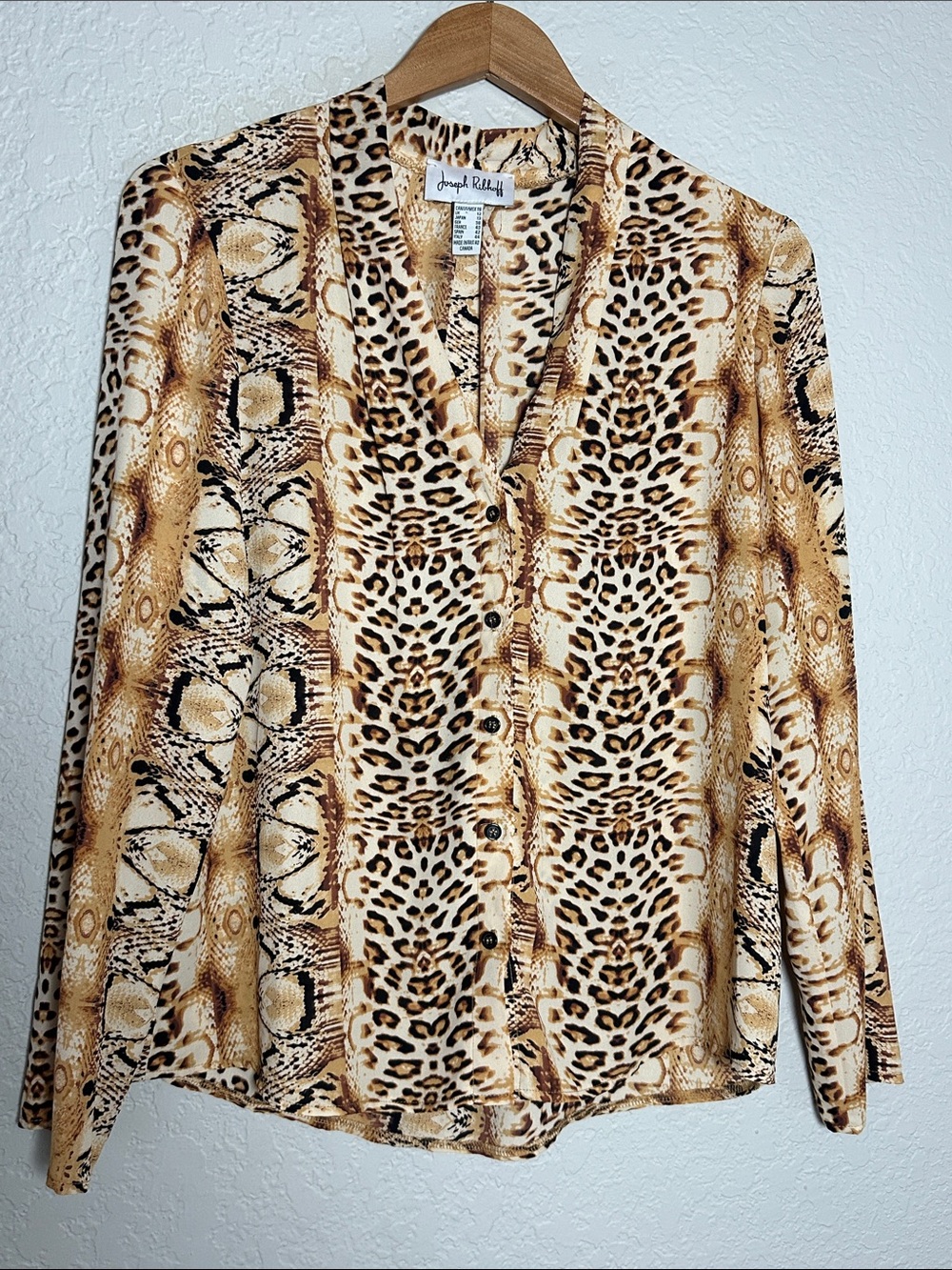 Joseph Ribkoff Animal Print Button Up Shirt Brown Tan Fall Cheetah Size 10